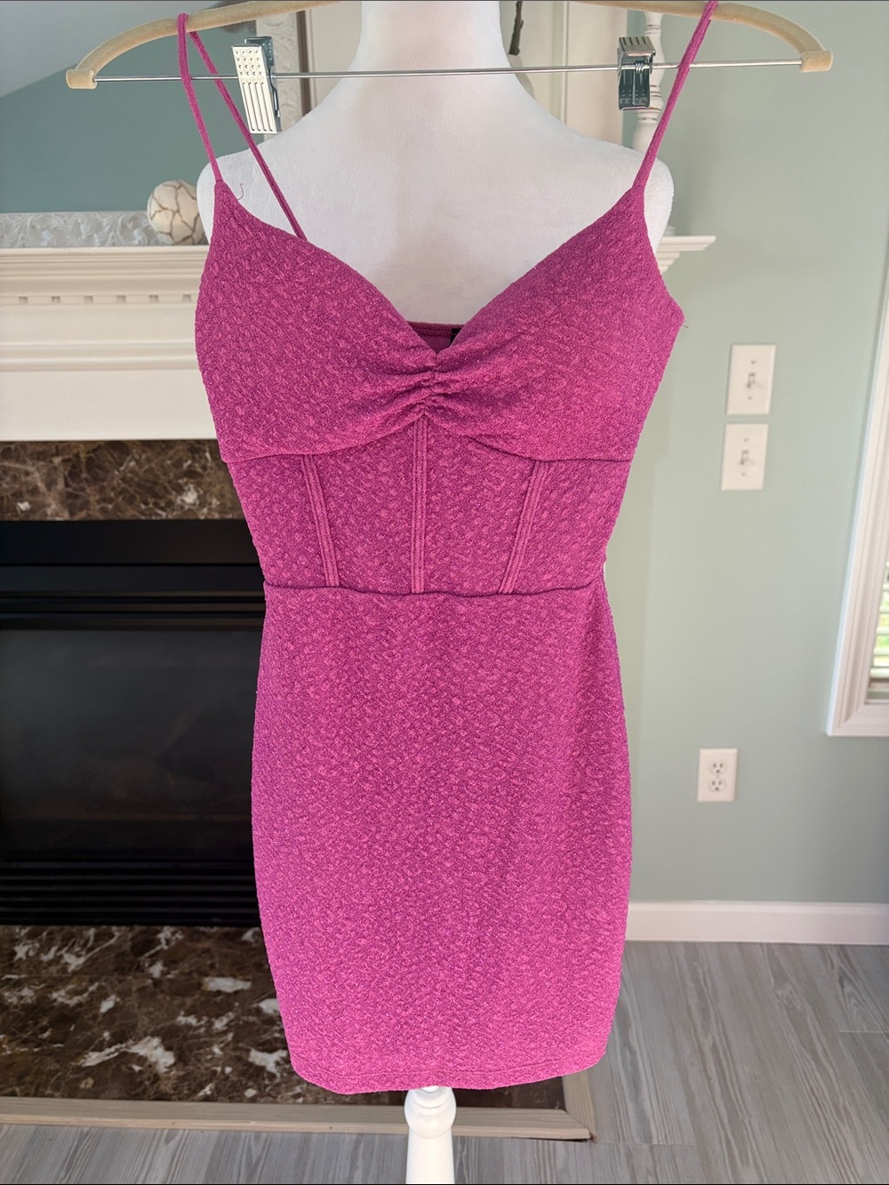 Windsor Fuchsia Textured Mini Dress with Spaghetti Straps